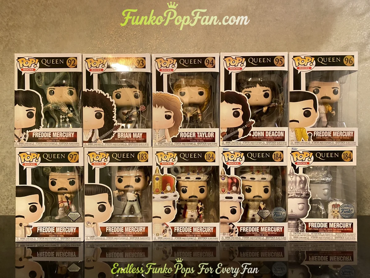 Bundle Funko Pop! Queen Freddie Mercury #02 / Brian May #03 / Roger Taylor #04 / John Deacon #06 Vinyl Figure Bobblehead Vaulted Collectible With Protector Funko Pop Figure
