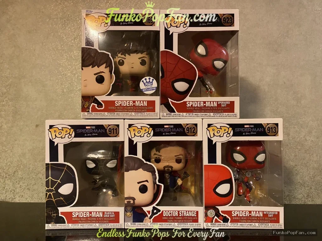Bundle Funko Pop! Marvel Spider-Man Doctor Strange #911 Black & Gold Suit / #912 / #913 Integrated Suit/ #923 Upgraded Suit/ #1169 Vinyl Figure Bobblehead Vaulted Collectible With Protector Funko Pop Figure