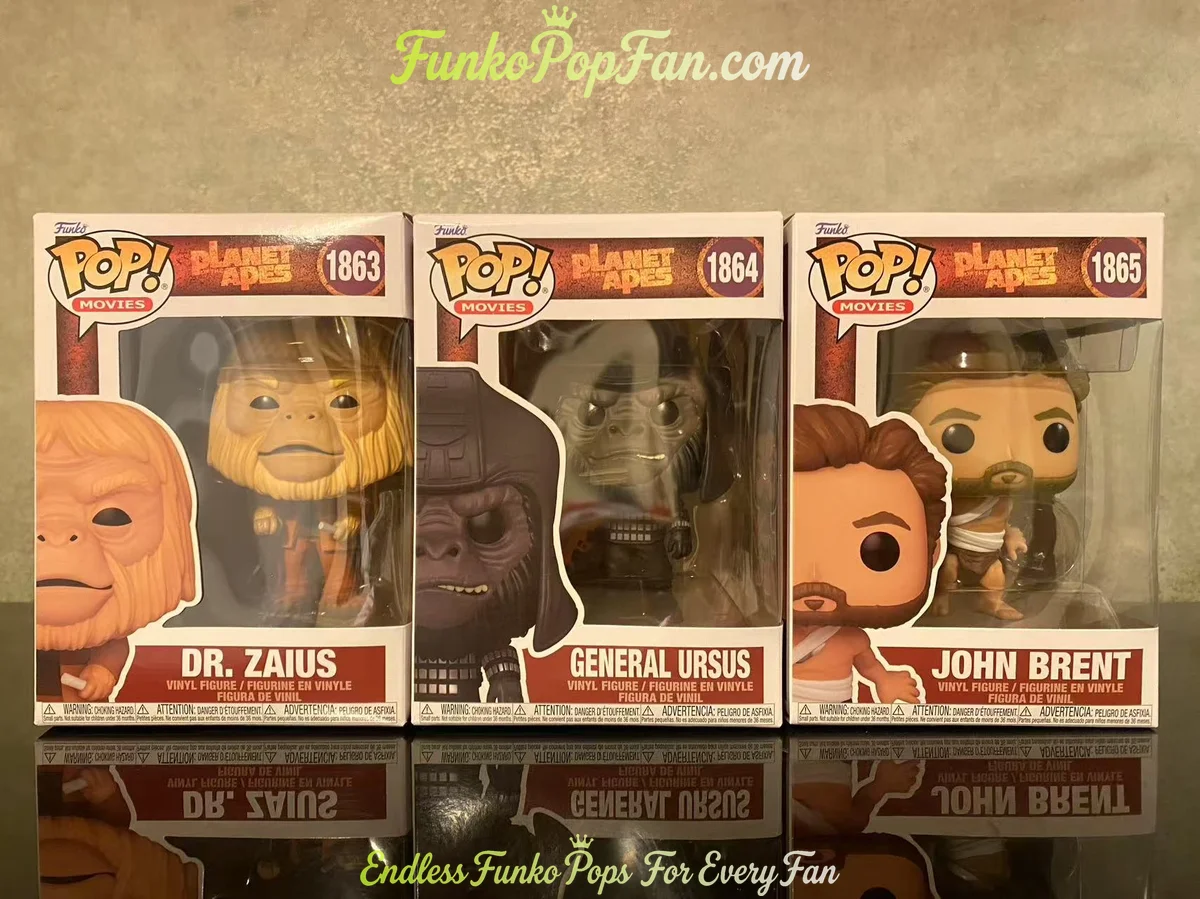 Bundle Funko Pop! Movies Planet of the Apes #1863 Dr. Zaius / General Ursus #1864 / John Brent #1865 Vinyl Figure Bobblehead Vaulted Collectible With Protector Funko Pop Figure