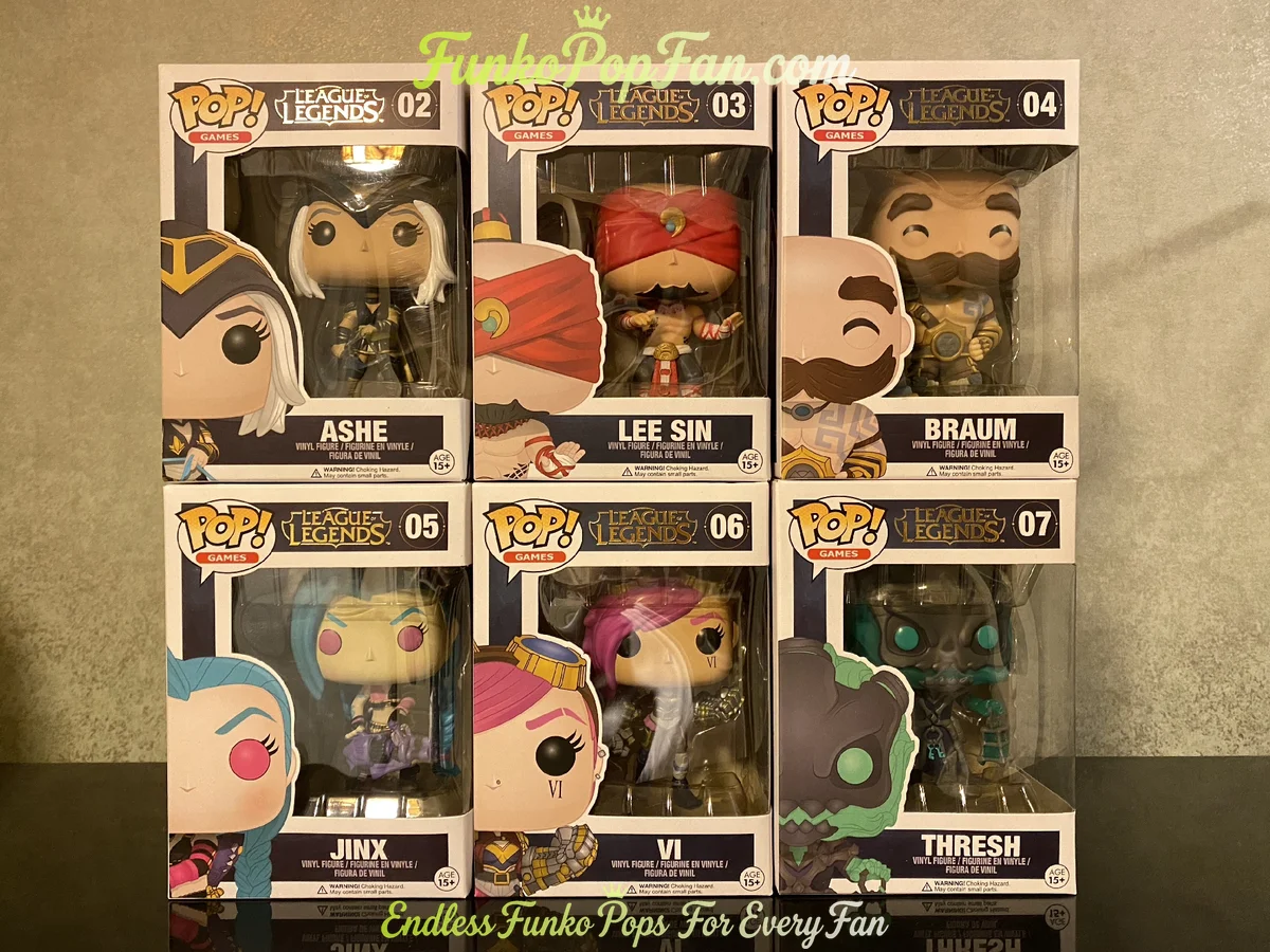 Bundle Funko Pop! Games League of Legends LOL #02 Ashe 03 Lee Sin 04 Braum 05 Jinx 06 Vi 07 Thresh Vinyl Figure Bobblehead Vaulted Collectible With Protector Funko Pop Figure