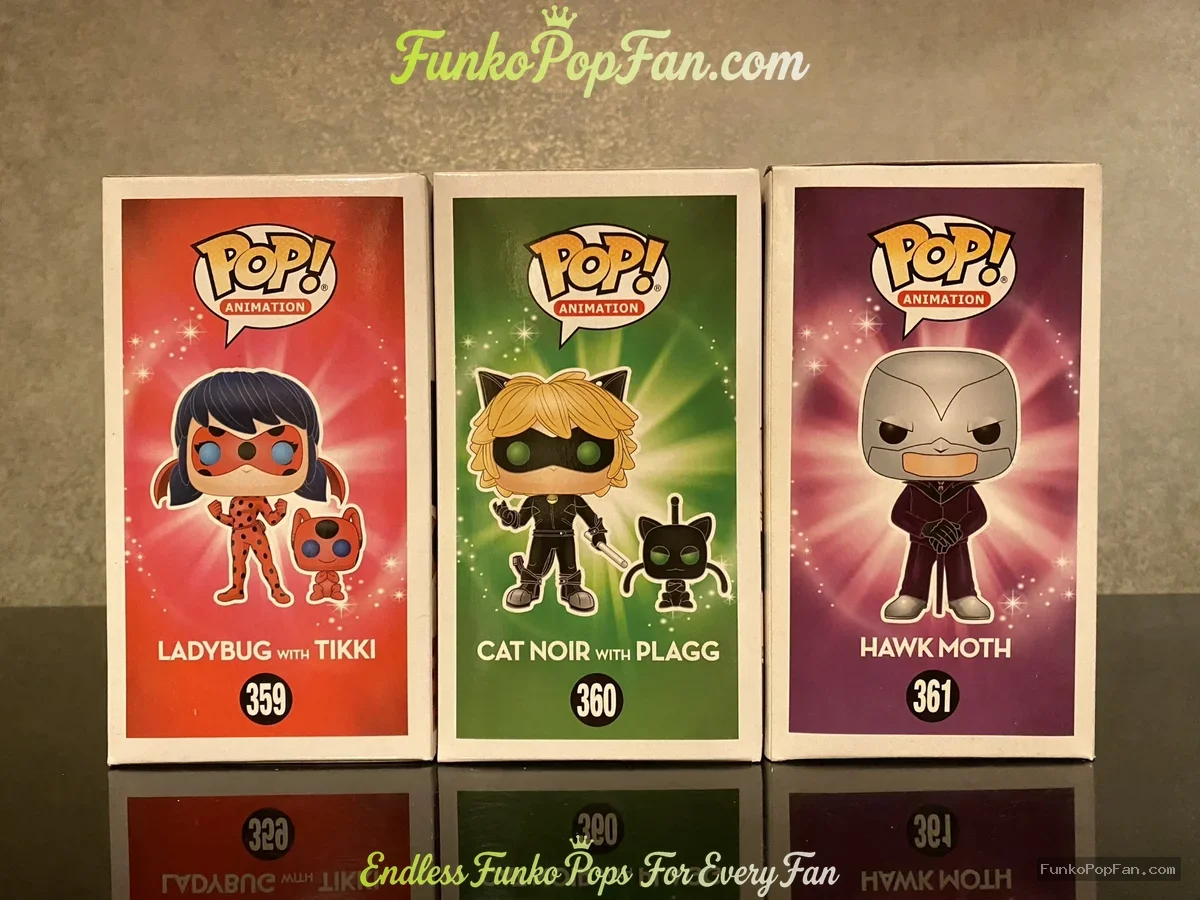 Bundle Funko Pop! Animation Miraculous Ladybug Lot of 3 #359 Ladybug w/Tikki + #360 Cat Noir w/Plagg - Funko Pop Figure