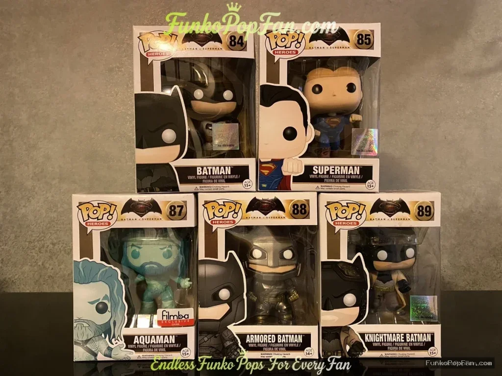 Bundle Funko Pop! DC Icons #84 Batman / Superman #85 / Aquaman #87 / Armored Batman #88 / Knightmare Batman #89 Vinyl Figure Bobblehead Vaulted Collectible With Protector Funko Pop Figure