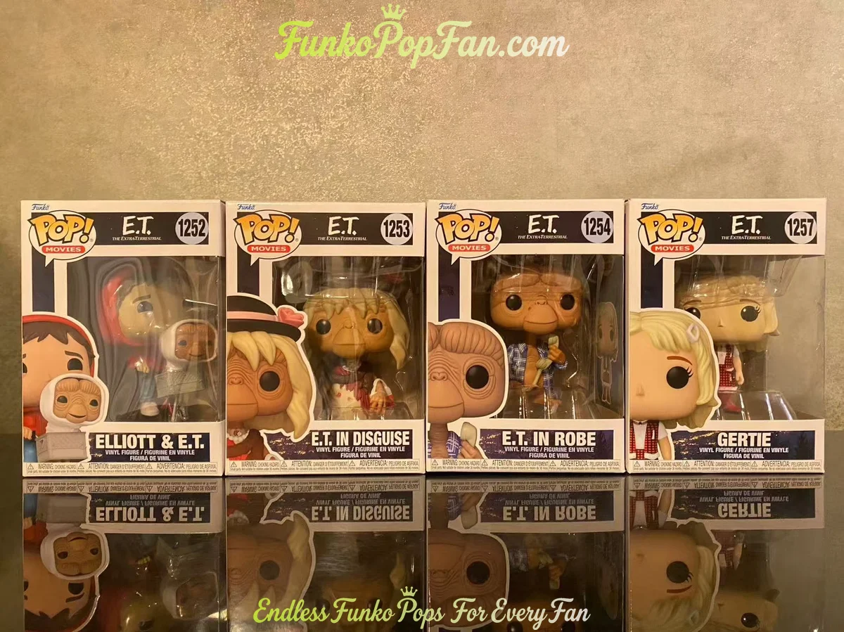 Bundle Funko Pop! E.T. Elliott & E.T. #1252 / E.T. in Disguise #1253 / E.T. in Robe #1254 / Gertie #1257 Vinyl Figure Bobblehead Vaulted Collectible With Protector Funko Pop Figure