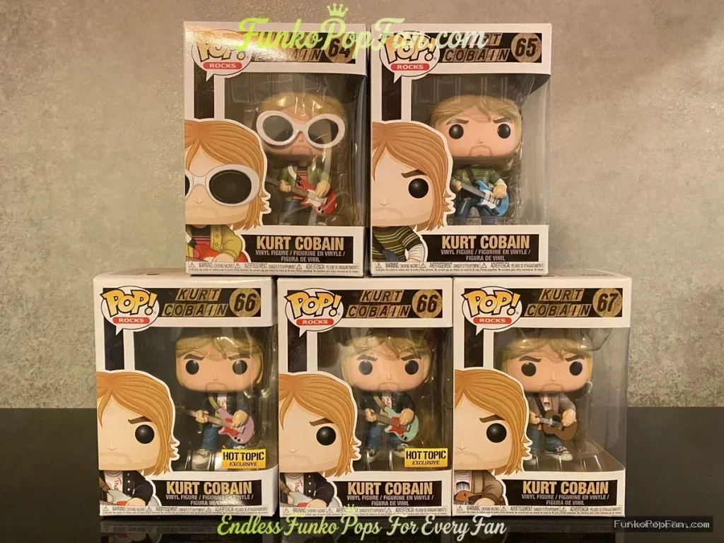 Bundle Funko Pop! Rocks Kurt Cobain Lot of 5 #64 + #65 + #66 Hot Topic Exclusive + #66 Hot Topic Exclusive + #67 Vinyl Figure Bobblehead Vaulted Collectible With Protector Funko Pop Figure