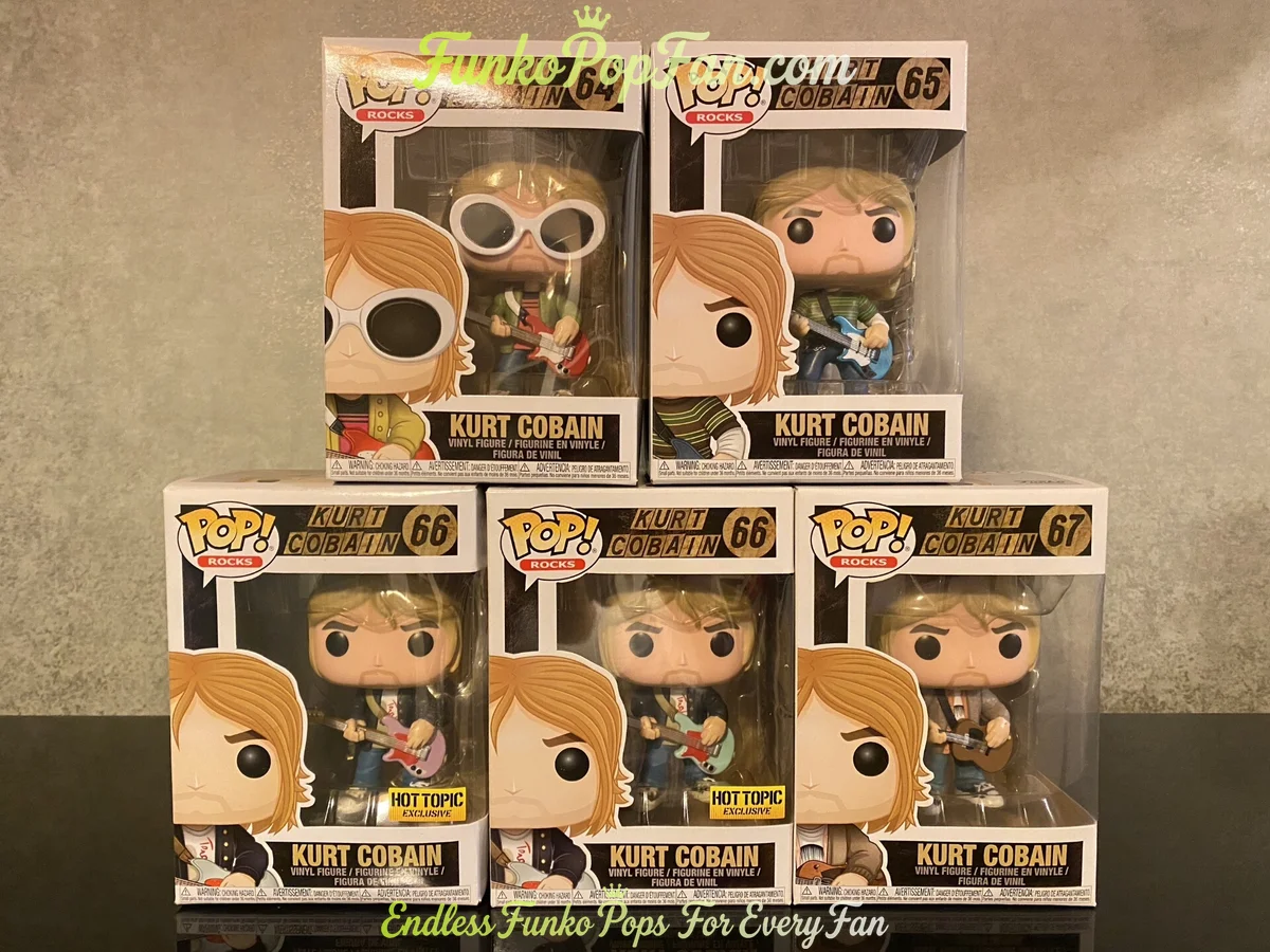 Bundle Funko Pop! Rocks Kurt Cobain Lot of 5 #64 + #65 + #66 Hot Topic Exclusive + #66 Hot Topic Exclusive + #67 Vinyl Figure Bobblehead Vaulted Collectible With Protector Funko Pop Figure