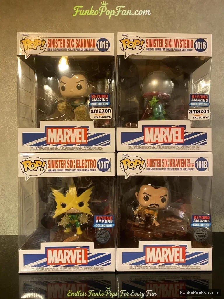 Bundle Funko Pop! Marvel Sinister Six #1015 Sandman / Mysterio #1016 / Electro #1017 / Kraven the Hunter #1018 Vinyl Figure Bobblehead Vaulted Collectible With Protector Funko Pop Figure