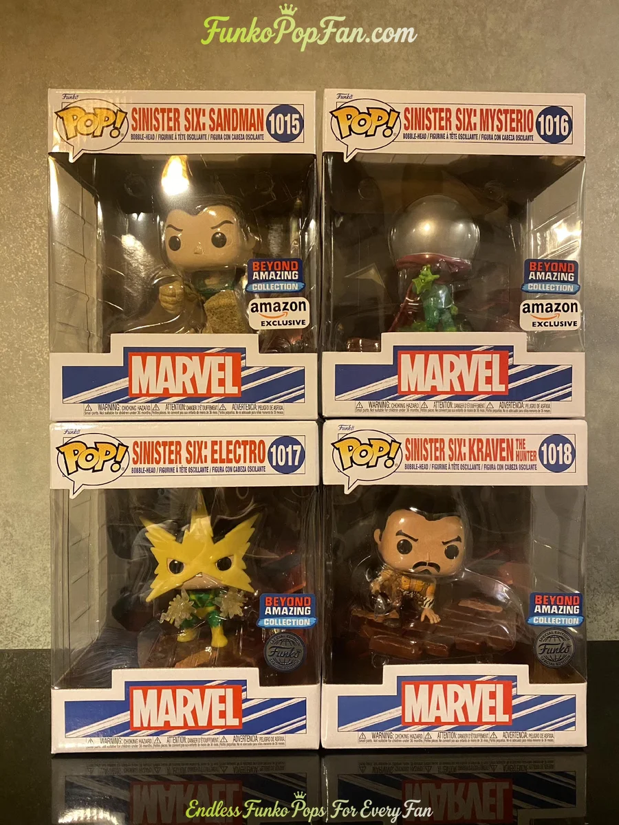 Bundle Funko Pop! Marvel Sinister Six #1015 Sandman / Mysterio #1016 / Electro #1017 / Kraven the Hunter #1018 Vinyl Figure Bobblehead Vaulted Collectible With Protector Funko Pop Figure