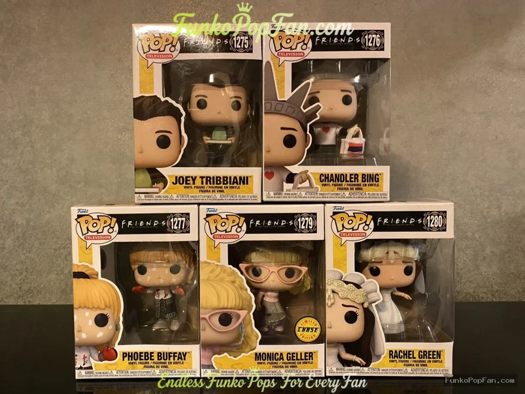 Bundle Funko Pop! Friends The One with Ross's Wedding #1275 Joey Tribbiani / Chandler Bing #1276 / Phoebe Buffay #1277 / Monica Geller #1278 (Chase) / Rachel Green #1290 Vinyl Figure Bobblehead Vaulted Collectible With Protector Funko Pop Figure