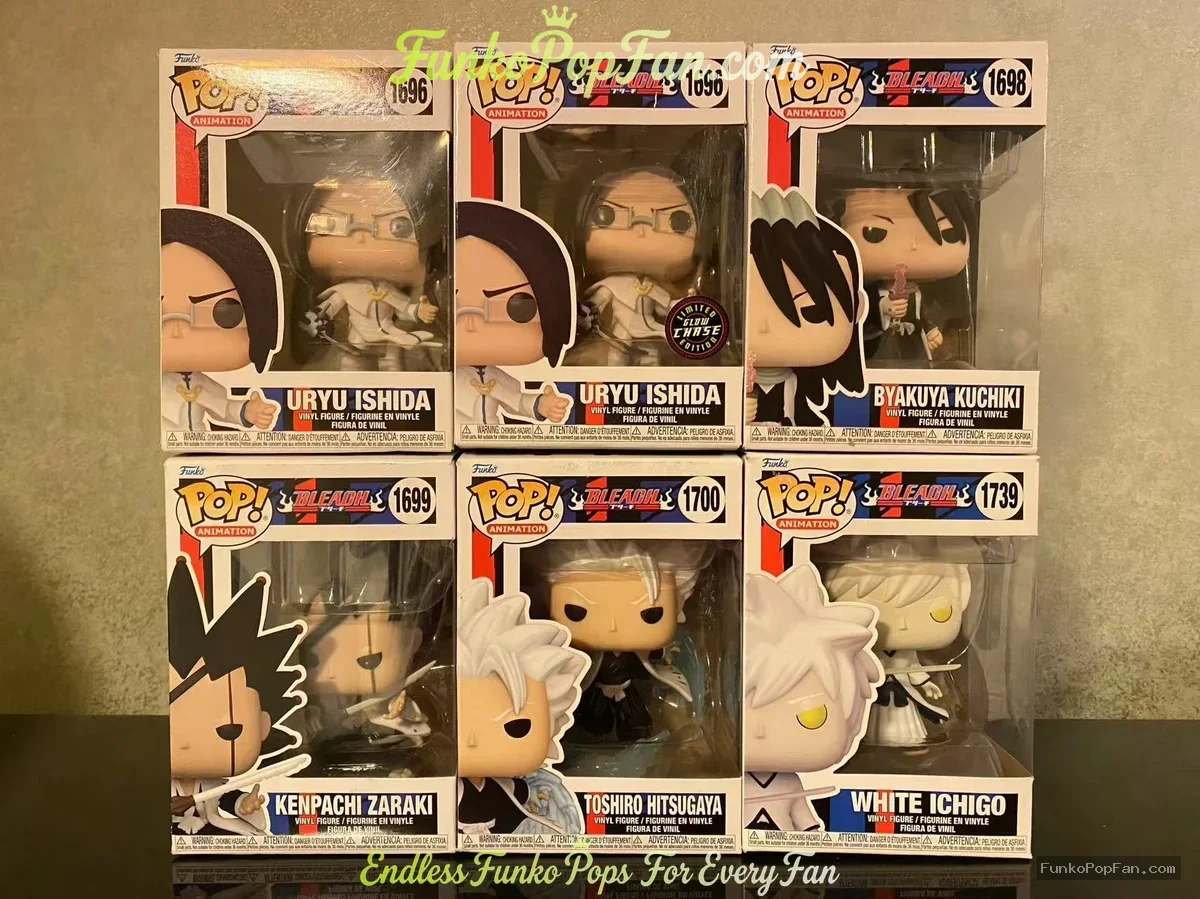 Bundle Funko Pop! Bleach Character Collection #1695 Uryu Ishida / Byakuya Kuchiki #1696 / Kenpachi Zaraki #1699 / Toshiro Hitsugaya #1700 / White Ichigo #1739 Vinyl Figure Bobblehead Vaulted Collectible With Protector Funko Pop Figure