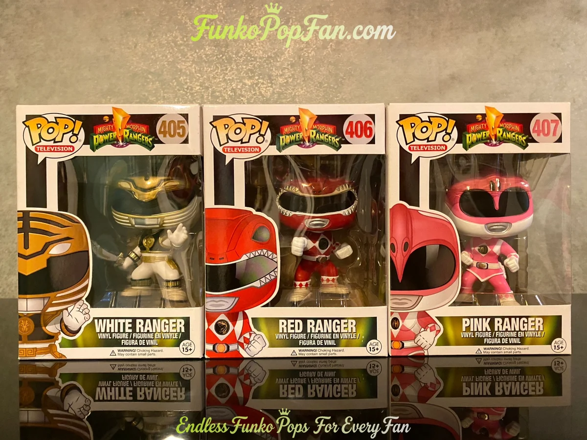 Bundle Funko Pop! Television Power Rangers #405 White Ranger / Red Ranger #406 / Pink Ranger #407 Vinyl Figure Bobblehead Vaulted Collectible With Protector Funko Pop Figure