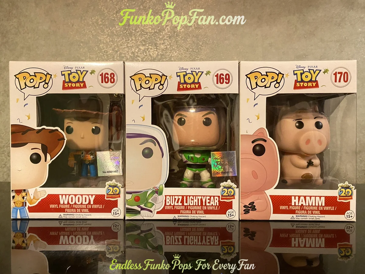 Disney Pixar Toy Story 20th Anniversary #168 Woody + #169 Buzz Lightyear + #170 Hamm Vinyl Figure Bobblehead Vaulted Collectible With Protector Funko Pop Figure