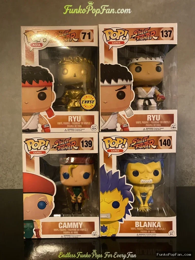 Bundle Funko Pop Asia Street Fighter #71 Ryu / Ryu #137 / Cammy #139 / Blanka #140 Vinyl Figure Bobblehead Vaulted Collectible With Protector Funko Pop Figure