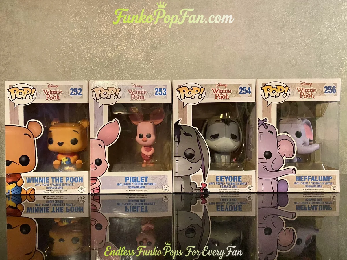 Bundle Funko Pop! Disney Winnie the Pooh Lot of 4 #252 Winnie the Pooh, #253 Piglet, #254 Eeyore, #256 Heffalump Vinyl Figure Bobblehead Vaulted Collectible With Protector Funko Pop Figure