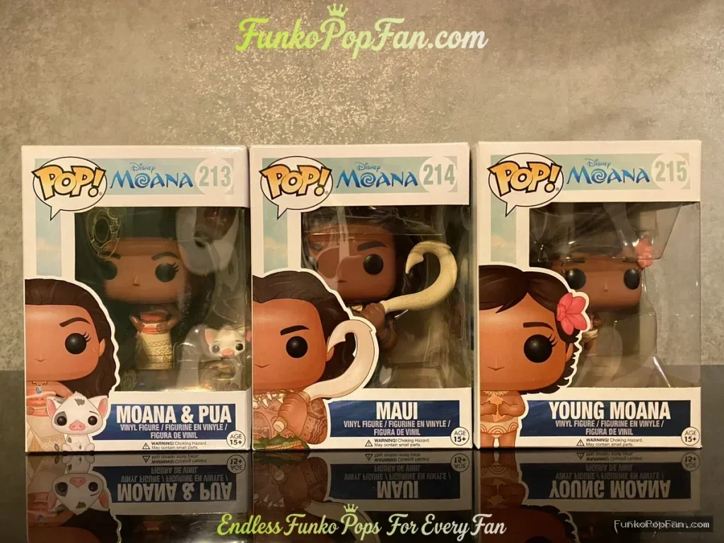 Bundle Funko Pop! Disney Moana #213 Moana & Pua / Maui #214 / Young Moana #215 Vinyl Figure Bobblehead Vaulted Collectible With Protector Funko Pop Figure