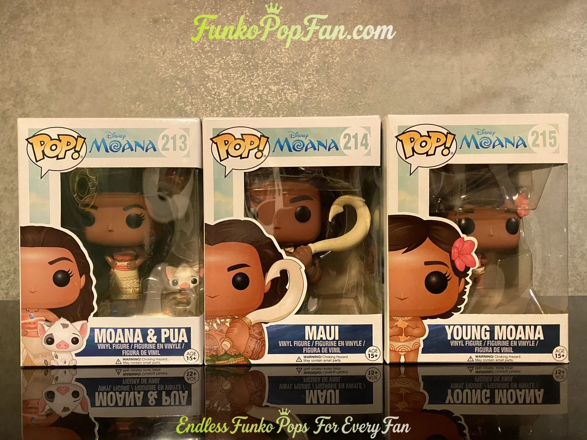 Bundle Funko Pop! Disney Moana #213 Moana & Pua / Maui #214 / Young Moana #215 Vinyl Figure Bobblehead Vaulted Collectible With Protector Funko Pop Figure