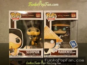 Bundle Funko Pop Games Mortal Kombat #537 Scorpion / Raiden with Lightning #539 Vinyl Figure Bobblehead Vaulted Collectible With Protector Funko Pop Figure