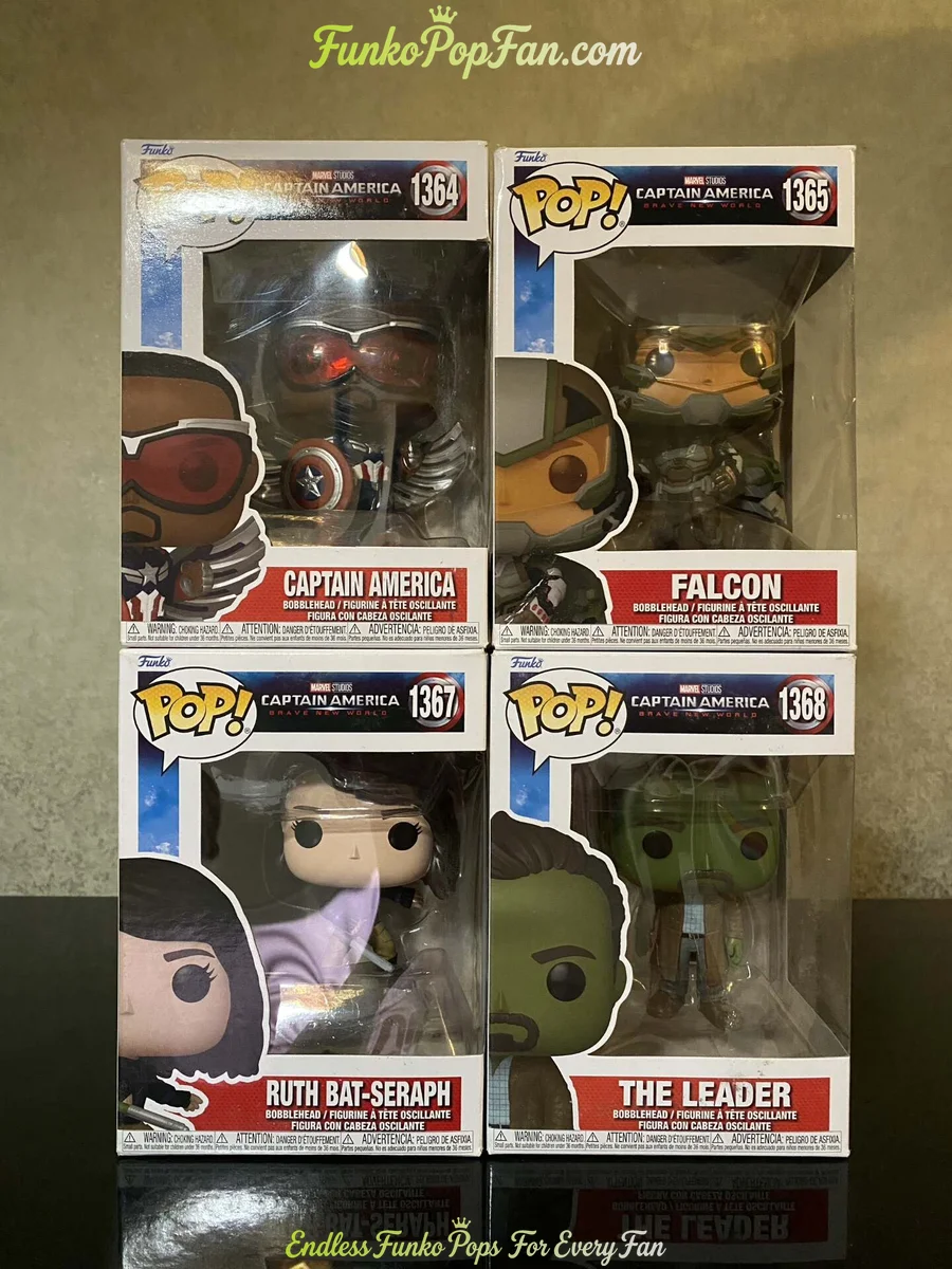 Bundle Funko Pop! Marvel Captain America Brave New World #1364 Captain America / #1365 Falcon / #1367 Ruth Bat-Seraph / #1368 The Leader Vinyl Figure Bobblehead Vaulted Collectible With Protector Funko Pop Figure