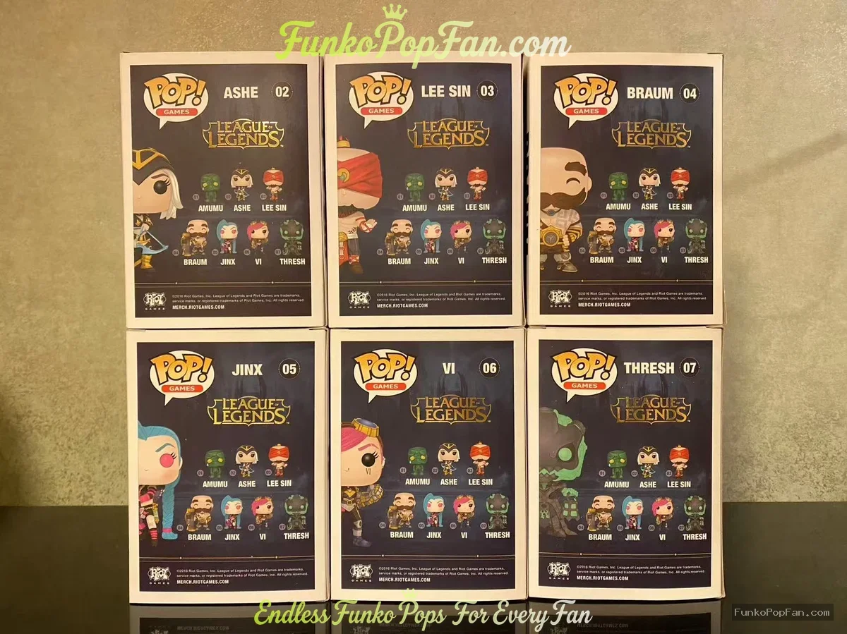 Bundle Funko Pop! Games League of Legends LOL #02 Ashe 03 Lee Sin 04 Braum 05 Jinx 06 Vi 07 Thresh V - Funko Pop Figure