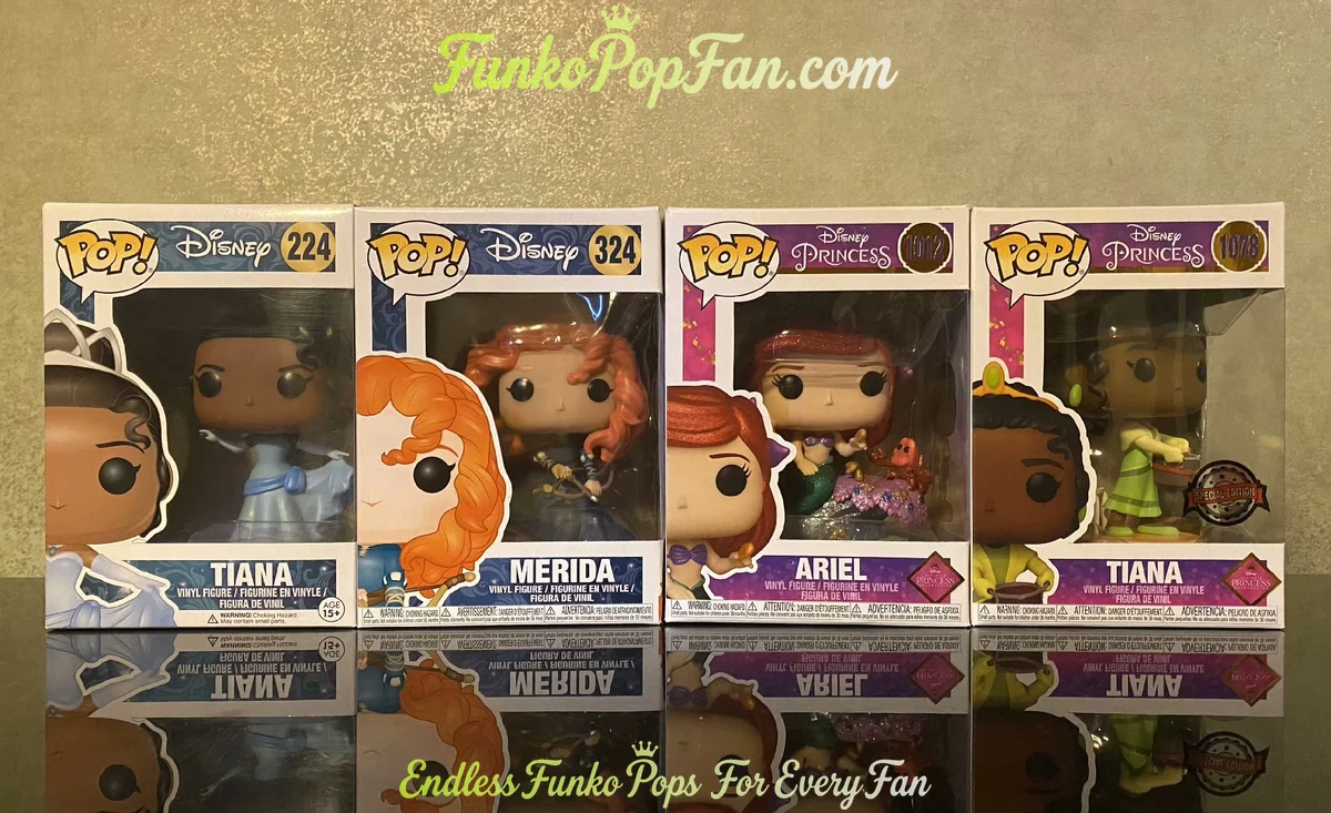 Bundle Funko Pop! Disney Princesses #224 Tiana / Merida #324 / Ariel #325 Vinyl Figure Bobblehead Vaulted Collectible With Protector Funko Pop Figure