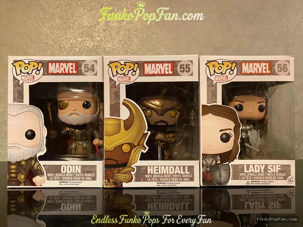 Bundle Funko Pop! Set Marvel Thor #54 Odin + #55 Heimdall + #56 Lady Sif Vinyl Figure Bobblehead Vaulted Collectible With Protector Funko Pop Figure