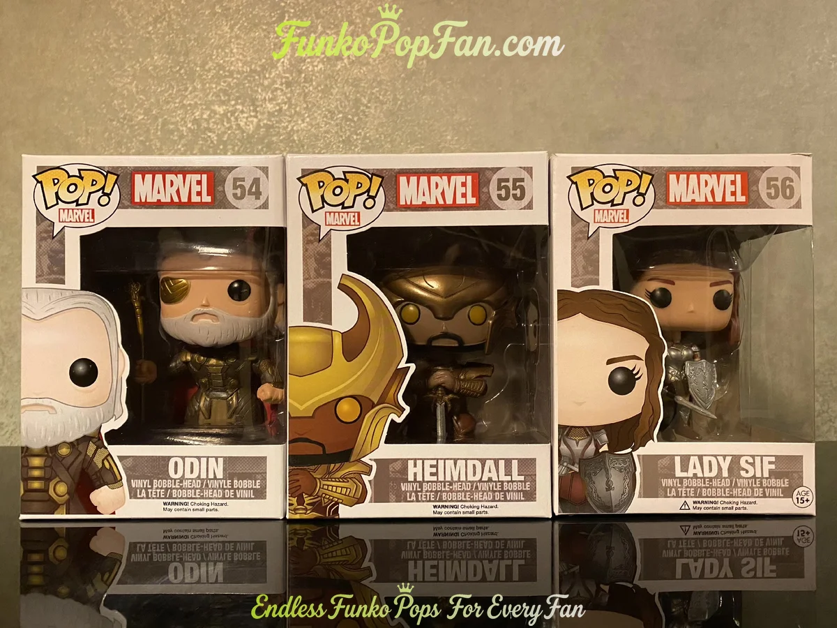 Bundle Funko Pop! Set Marvel Thor #54 Odin + #55 Heimdall + #56 Lady Sif Vinyl Figure Bobblehead Vaulted Collectible With Protector Funko Pop Figure