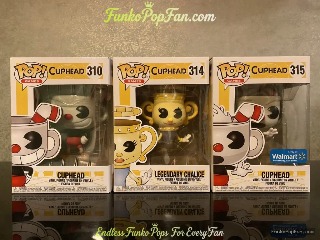 Bundle Funko Pop Games Cuphead Lot of 3 #310 Cuphead, #314 Legendary Chalice, #315 Cuphead (Walmart Exclusive) Vinyl Figure Bobblehead Vaulted Collectible With Protector Funko Pop Figure