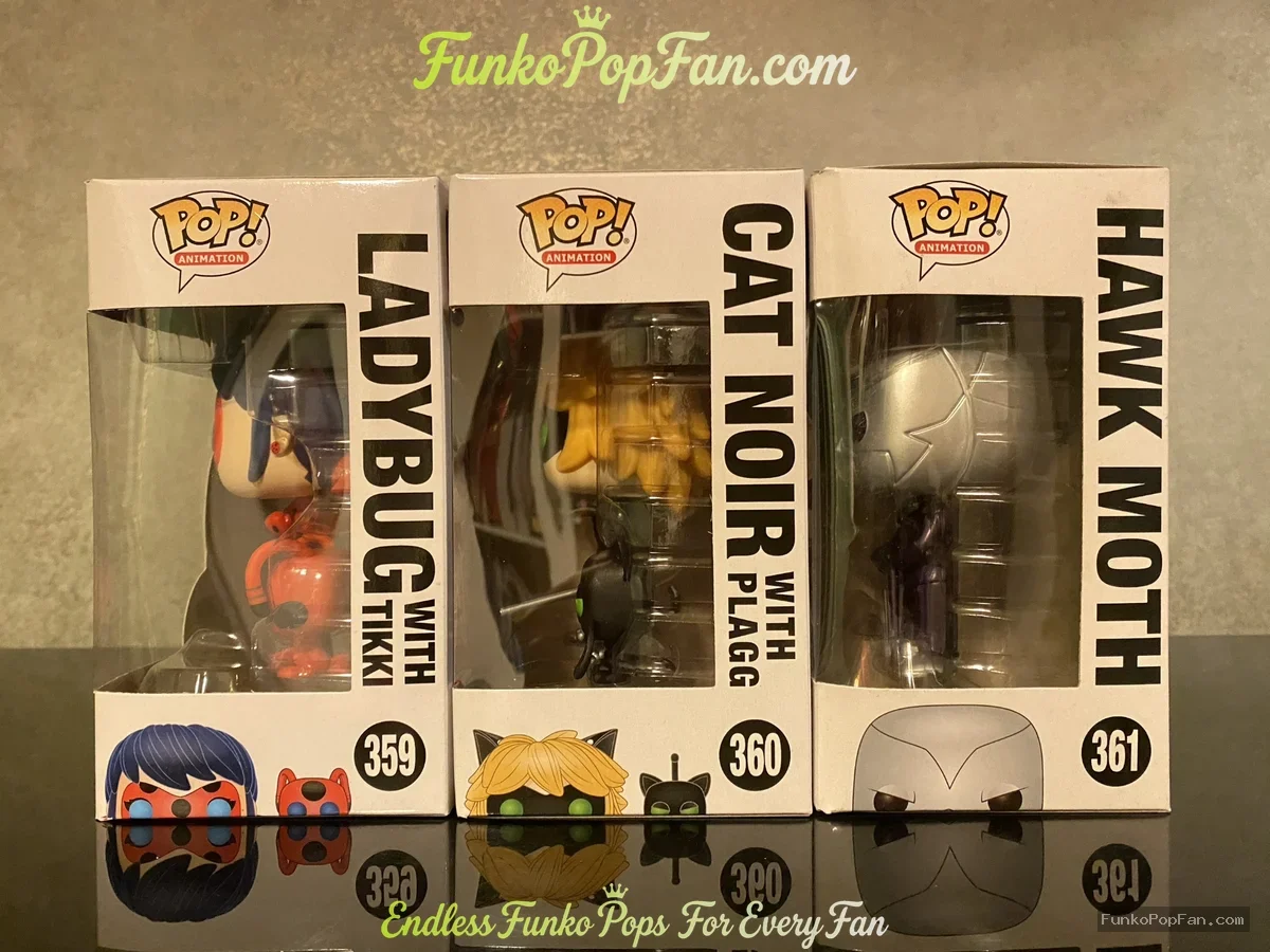 Bundle Funko Pop! Animation Miraculous Ladybug Lot of 3 #359 Ladybug w/Tikki + #360 Cat Noir w/Plagg - Funko Pop Figure