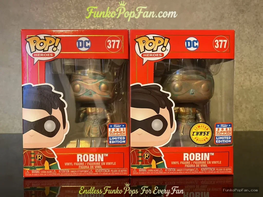 Lot of 2 Funko Pop! DC Heroes #377 Robin Chase + Robin Imperial Patina (2021 Summer Convention Limited Edition) Vinyl Figure Bobblehead Vaulted Collectible With Protector Funko Pop Figure