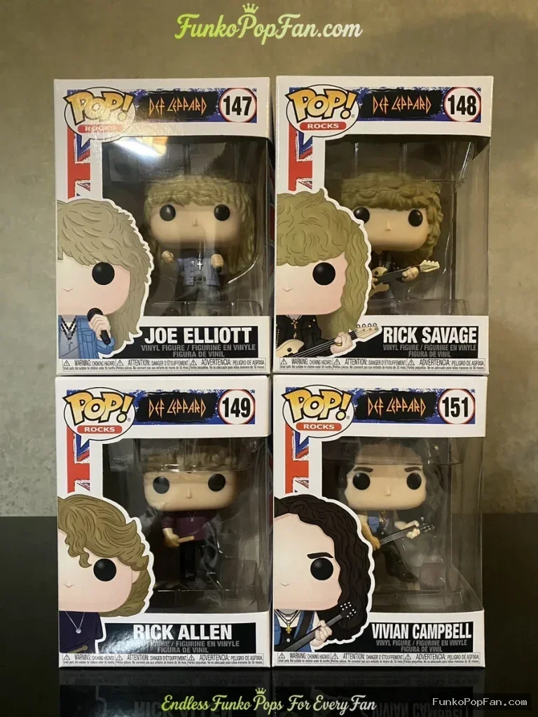 Bundle Funko Pop! Rocks #147 Joe Elliott / #148 Rick Savage / #149 Rick Allen / #151 Vivian Campbell Vinyl Figure Bobblehead Vaulted Collectible With Protector Funko Pop Figure