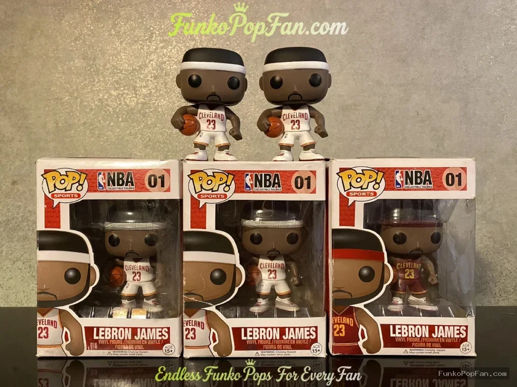 Sports NBA #01 LeBron James Cleveland Cavaliers Home + Away Set of 3 Vinyl Figure Bobblehead Vaulted Collectible With Protector Funko Pop Figure