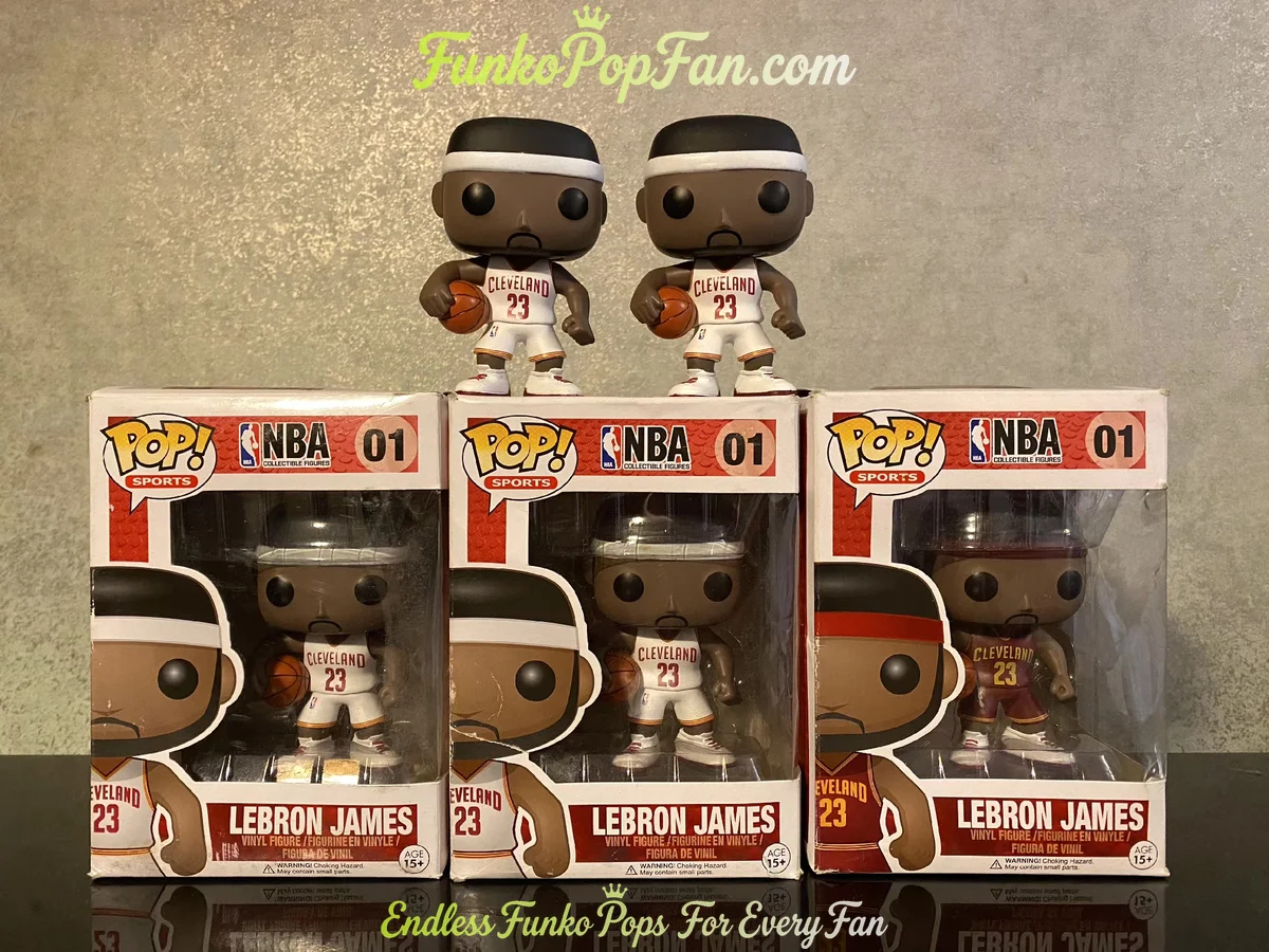 Sports NBA #01 LeBron James Cleveland Cavaliers Home + Away Set of 3 Vinyl Figure Bobblehead Vaulted Collectible With Protector Funko Pop Figure