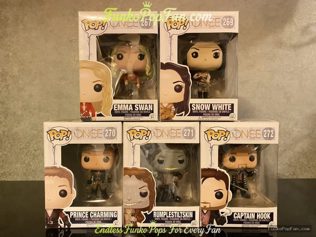 Bundle Funko Pop Once Upon a Time #267/#269/#270/#271/#272 Emma Swan / Snow White / Prince Charming / Rumpelstiltskin / Captain Hook Vinyl Figure Bobblehead Vaulted Collectible With Protector Funko Pop Figure