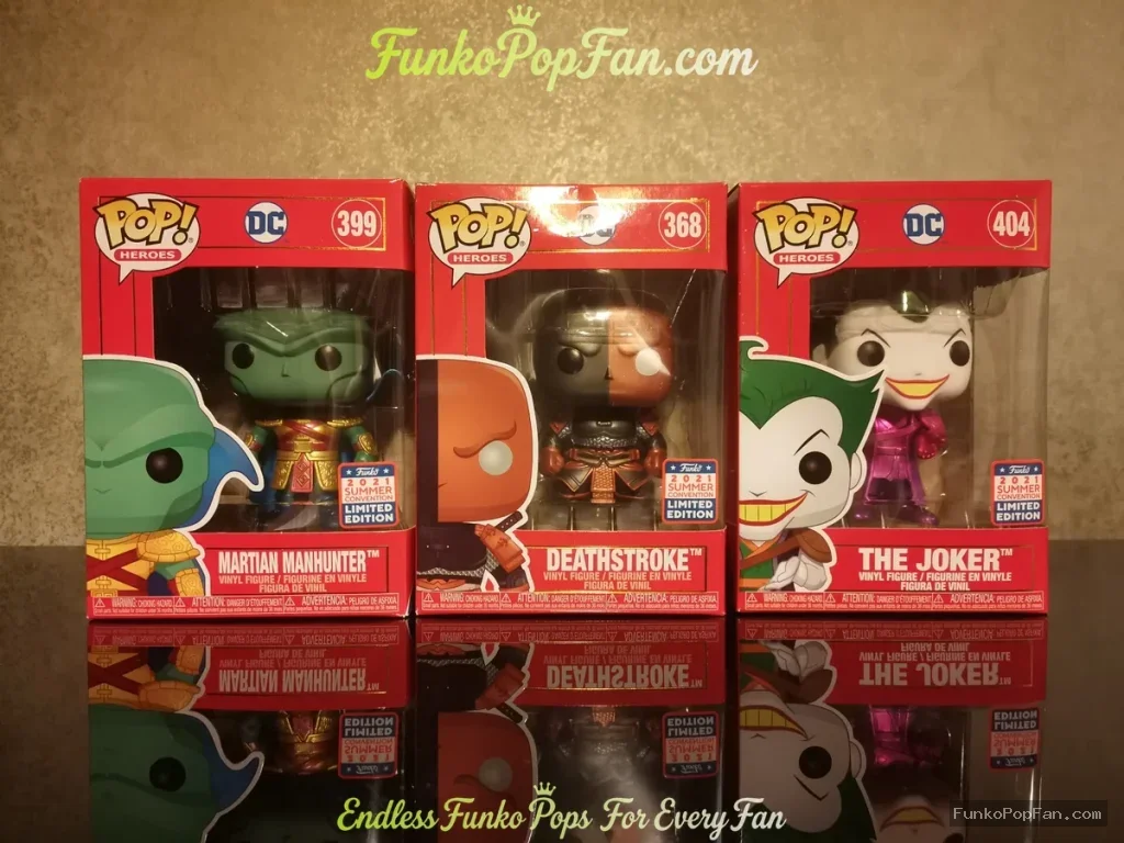 Bundle Funko Pop! DC Heroes #399 Martian Manhunter / Deathstroke #368 / The Joker #404 Vinyl Figure Bobblehead Vaulted Collectible With Protector Funko Pop Figure