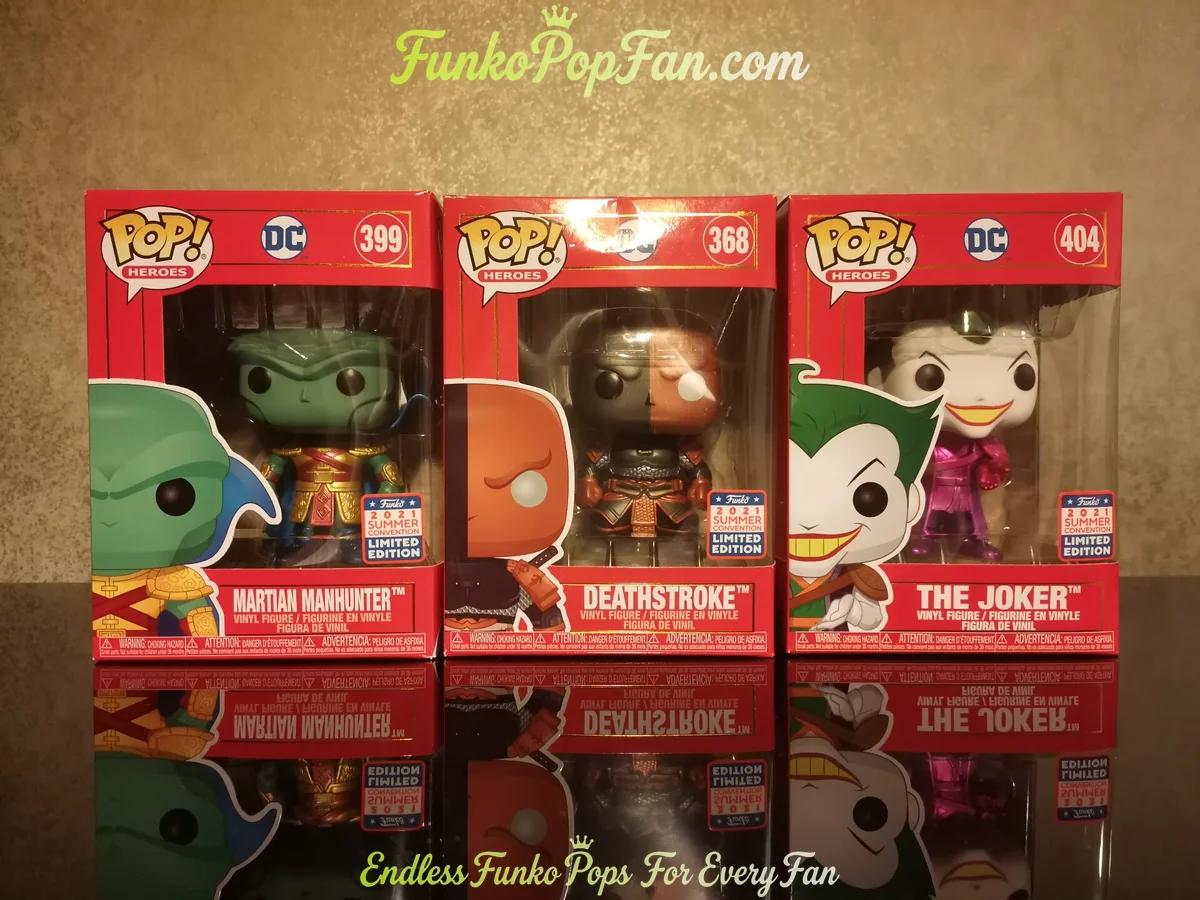 Bundle Funko Pop! DC Heroes #399 Martian Manhunter / Deathstroke #368 / The Joker #404 Vinyl Figure Bobblehead Vaulted Collectible With Protector Funko Pop Figure