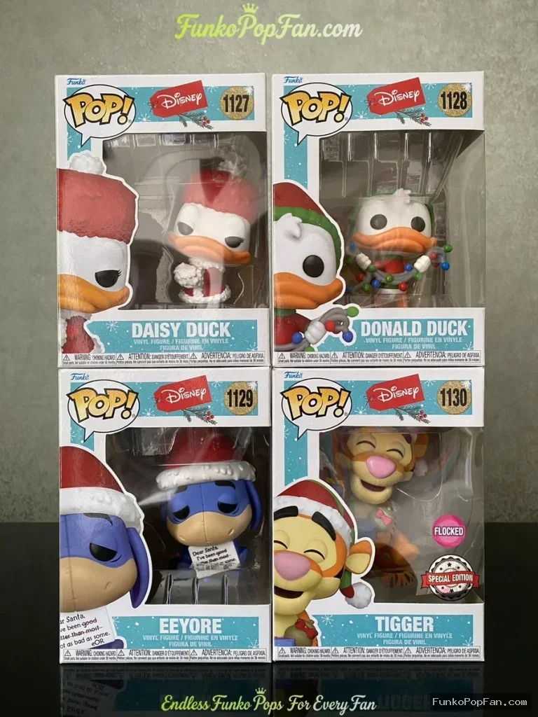 Bundle Funko Pop #1127/#1128/#1129/#1130 Disney Christmas Daisy Duck / Donald Duck / Eeyore / Tigger Vinyl Figure Bobblehead Vaulted Collectible With Protector Funko Pop Figure