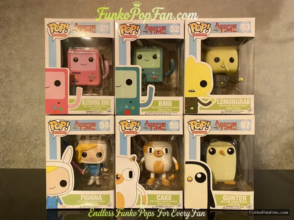 Bundle [LOT] Funko Pop Adventure Time #321 Blushing BMO / #52 BMO / #53 Lemongrab / #54 Fionna / #55 Cake / #87 Gunter Vinyl Figure Bobblehead Vaulted Collectible With Protector Funko Pop Figure