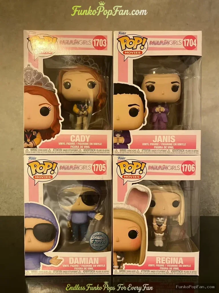 Bundle Funko Pop! Movie Mean Girls #1703 Cady / Janis #1704 / Damian #1705 / Regina #1706 Vinyl Figure Bobblehead Vaulted Collectible With Protector Funko Pop Figure