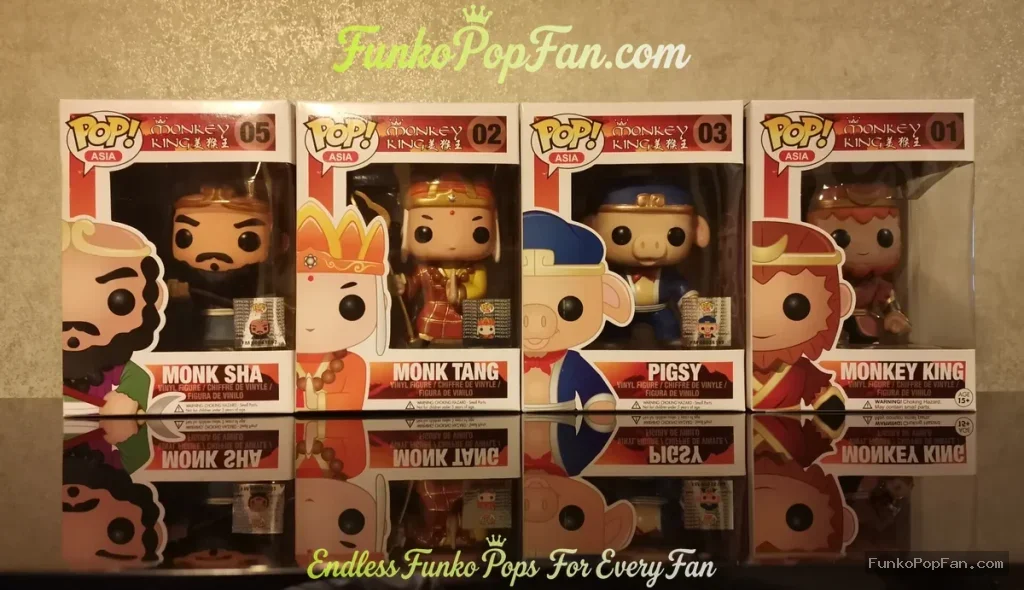 Bundle Funko Pop! Asia Monkey King #01 Monkey King + #02 Monk Tang + #03 Pigsy + #05 Monk Sha Vinyl Figure Bobblehead Vaulted Collectible With Protector Funko Pop Figure