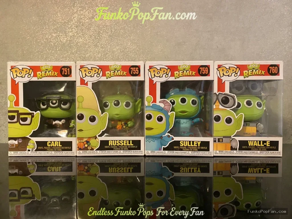 Bundle Funko Pop! Remix Pixar #751 Carl / Russell #755 / Sulley #759 / WALL-E #760 Vinyl Figure Bobblehead Vaulted Collectible With Protector Funko Pop Figure