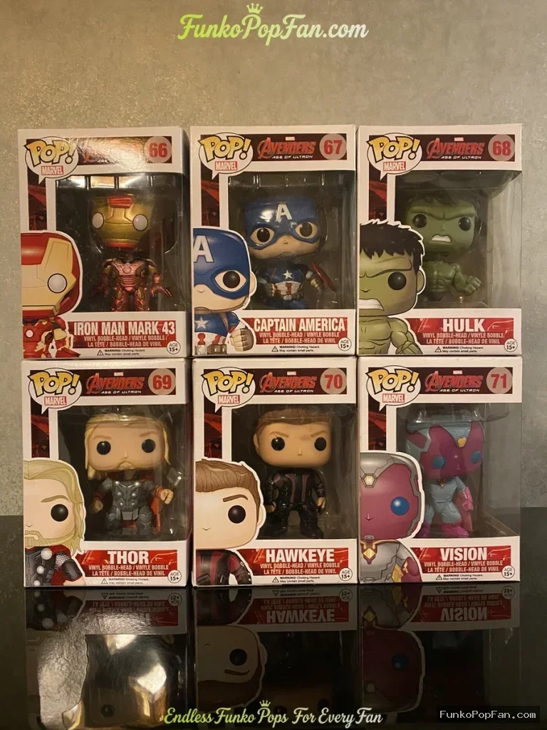 Bundle Funko Pop! Marvel Avengers #66 Iron Man Mark 43 / Captain America #67 / Hulk #68 / Thor #69 / Hawkeye #70 / Vision #71 Vinyl Figure Bobblehead Vaulted Collectible With Protector Funko Pop Figure