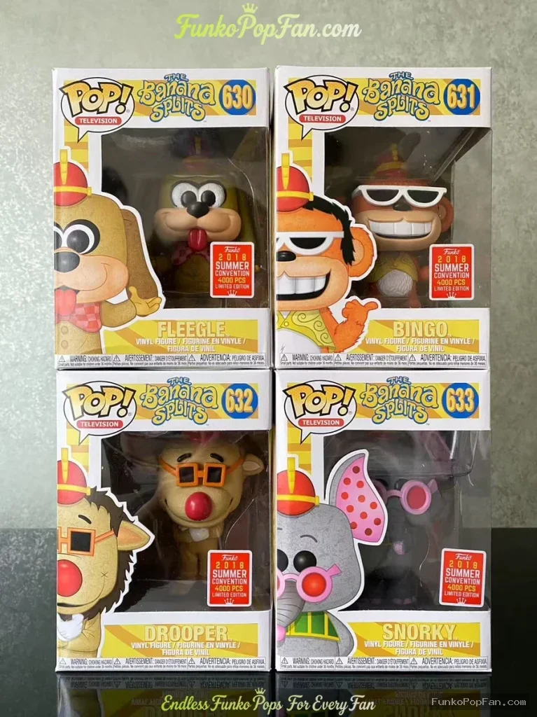 Bundle Funko Pop! Banana Splits #630 FLEEGLE #631 BINGO #632 DROOPER #633 SNORKY (Summer Convention Exclusive) Vinyl Figure Bobblehead Vaulted Collectible With Protector Funko Pop Figure