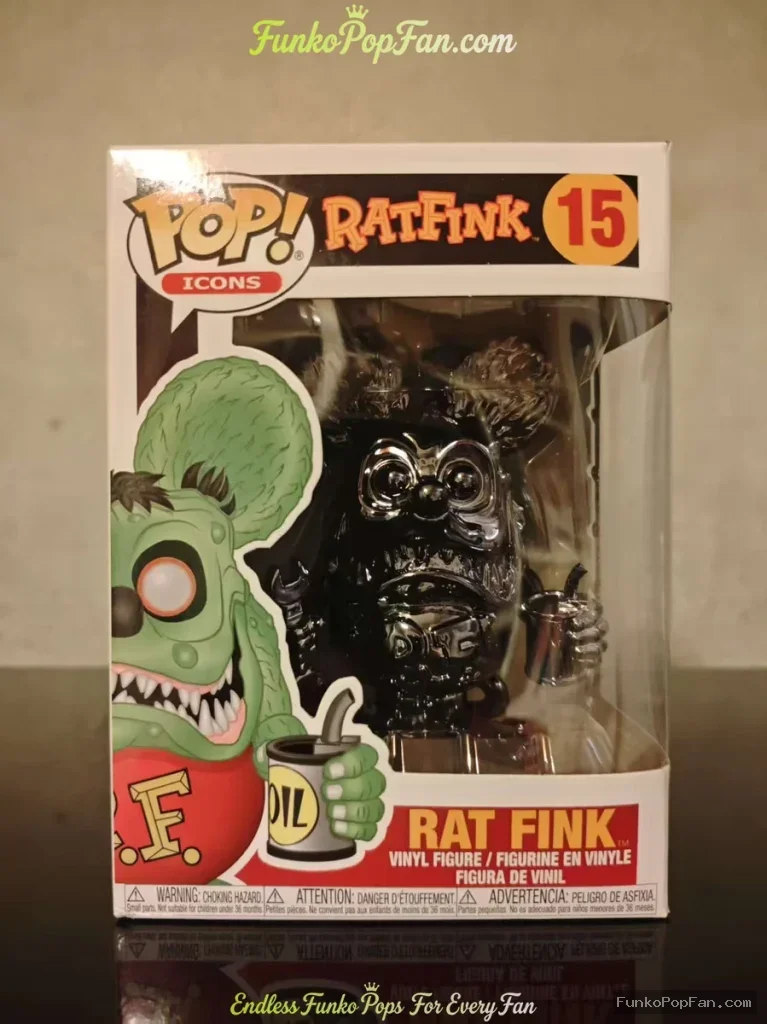 #15 Rat Fink Gray Chrome 2019 Exclusive Vinyl Figure Bobblehead Vaulted Collectible With Protector Funko Pop Figure