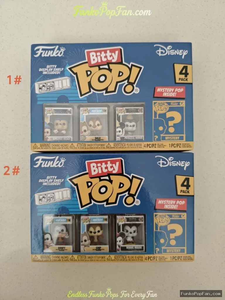 Bundle Funko Disney Bitty Pop! Bundle X 2 Disney 4-Pack Sorcerer Mickey Chase F Goofy Chip Minnie Mouse and Mystery #1-4 Mystery Pack 4 Pack Vinyl Figure Bobblehead Vaulted Collectible With Protector Funko Pop Figure
