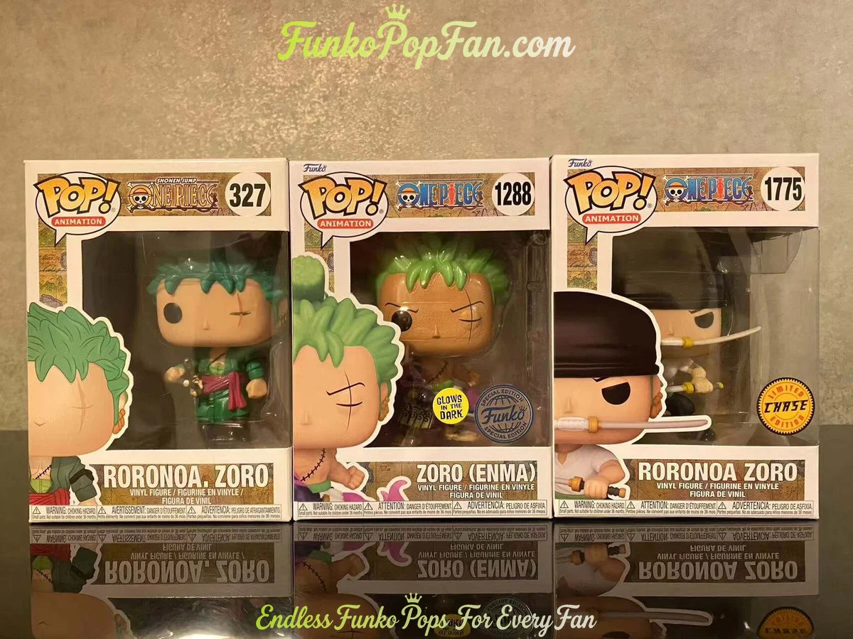 Bundle Funko Pop! One Piece Roronoa Zoro #327 Roronoa Zoro / Zoro (Enma) #1288 / Roronoa Zoro (Chase) #1775 Vinyl Figure Bobblehead Vaulted Collectible With Protector Funko Pop Figure