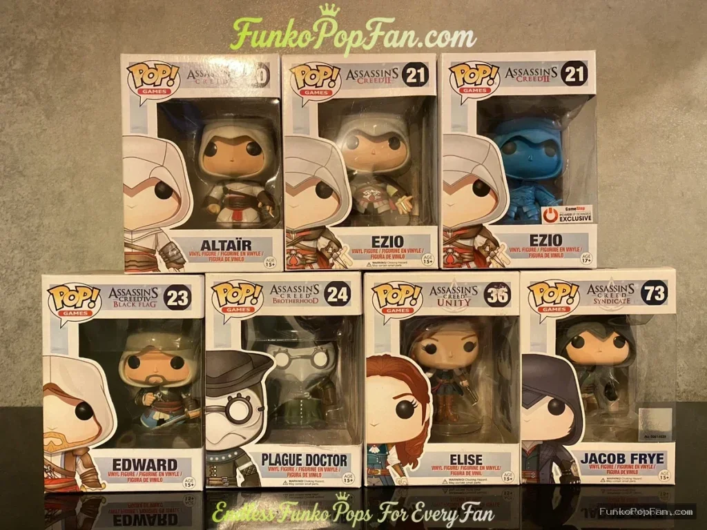 Bundle Funko Pop! Assassin's Creed Altair #23 / Ezio #21 / Edward #23 / Plague Doctor #24 / Elise #56 / Jacob Frye #73 Vinyl Figure Bobblehead Vaulted Collectible With Protector Funko Pop Figure