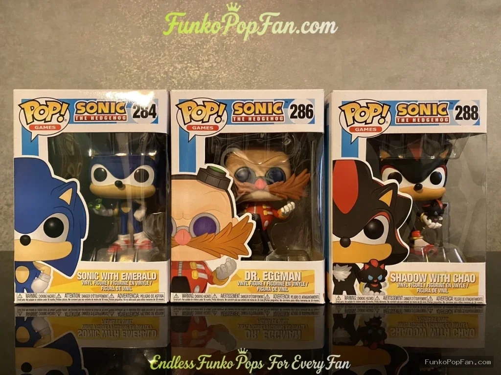 Bundle Funko Pop Sonic Emerald Collection #284 Sonic with Emerald / Dr. Eggman #286 / Shadow with Chao #288 Vinyl Figure Bobblehead Vaulted Collectible With Protector Funko Pop Figure