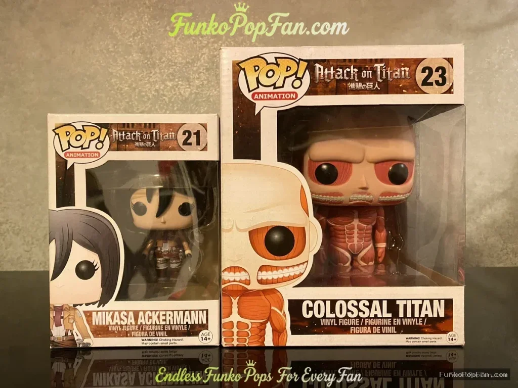Animation Attack on Titan #21 Mikasa Ackermann / Colossal Titan #23 Vinyl Figure Bobblehead Vaulted Collectible With Protector Funko Pop Figure