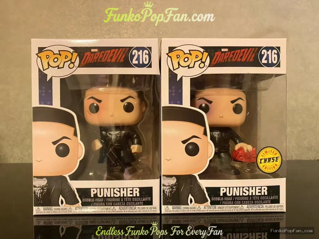 Bundle Funko Pop! Marvel Daredevil #216 Punisher (Common + Chase) Vinyl Figure Bobblehead Vaulted Collectible With Protector Funko Pop Figure
