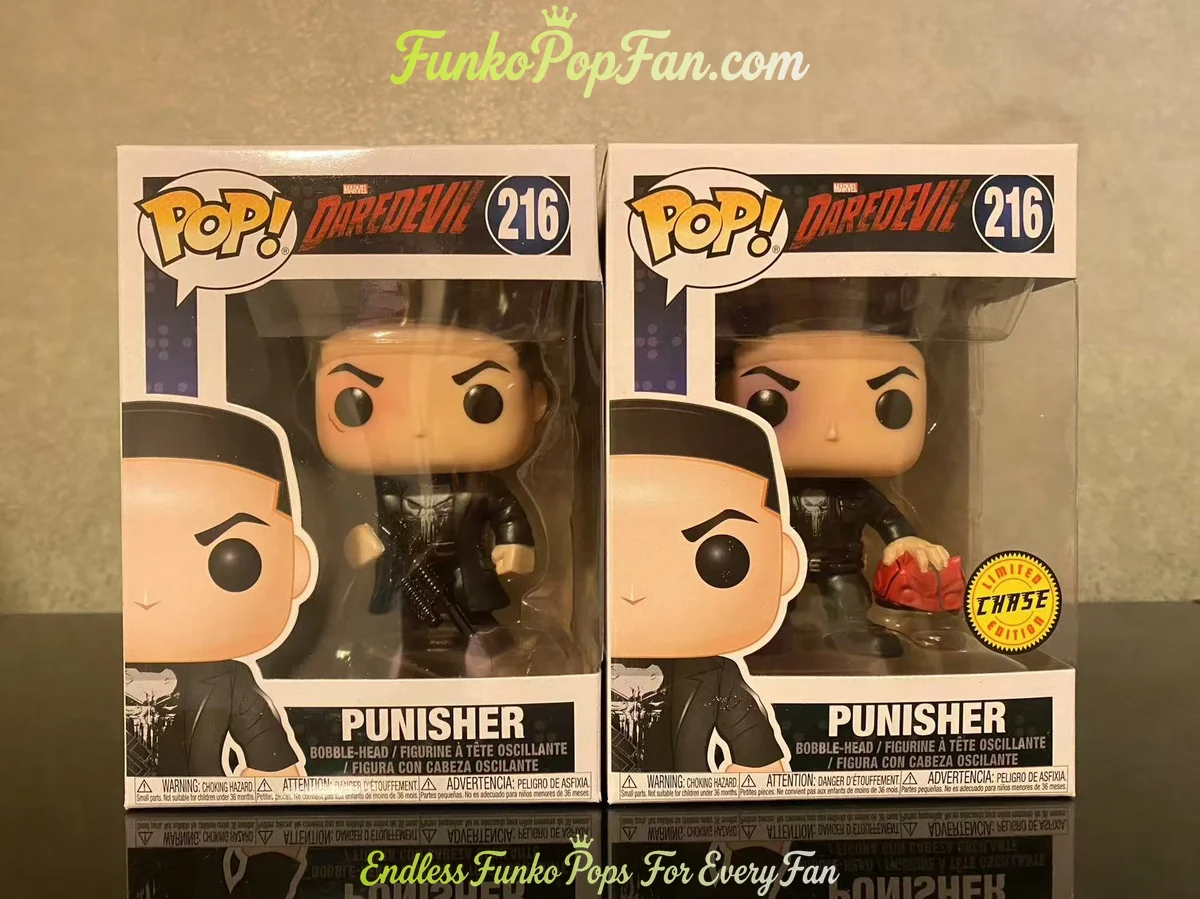 Bundle Funko Pop! Marvel Daredevil #216 Punisher (Common + Chase) Vinyl Figure Bobblehead Vaulted Collectible With Protector Funko Pop Figure