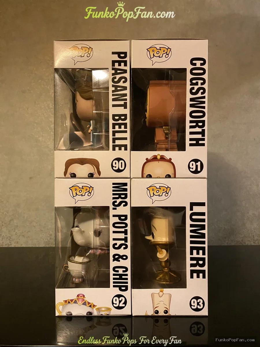 Bundle Funko Pop! Disney Beauty and the Beast #90 Peasant Belle / Cogsworth #91 / Mrs. Potts & Chip  - Funko Pop Figure